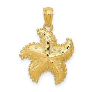 14k Yellow Gold Diamond-Cut Starfish Necklace Charm Pendant